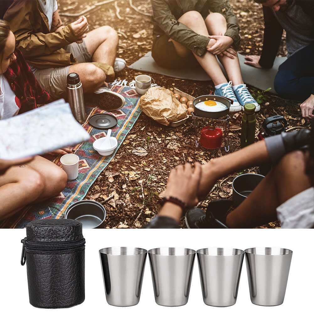 4 st rostfria koppar skott set 30ml vin dricka shot glas kopp med läderpåse för hem camping kök bar utomhus