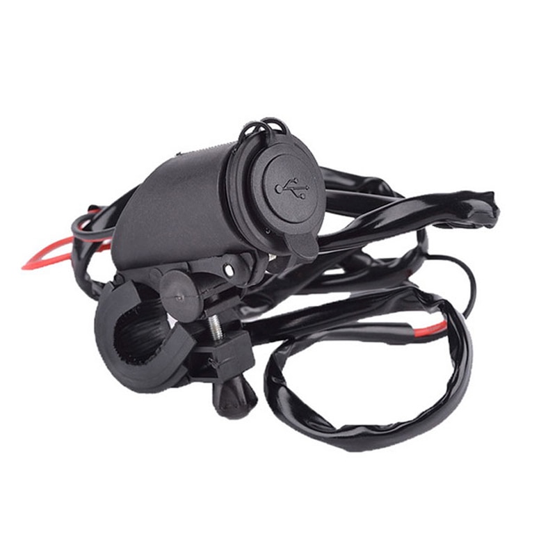 Diy 12 ~ 24V Waterdichte Motorcycle Dual Usb Auto-oplader Sigarettenaansteker Stekker Met Stuur Mount 1.5M Kabel