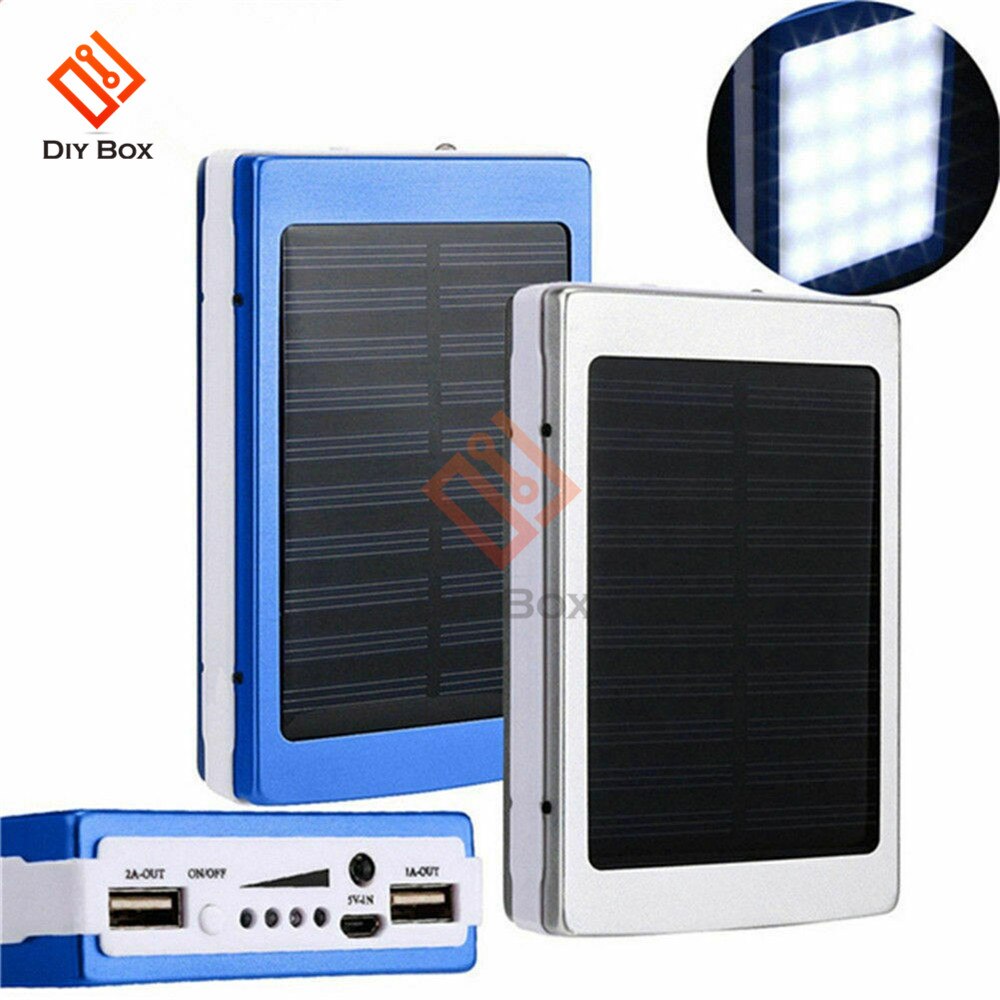 Banco de energía Solar portátil para teléfono móvil, cargador de energía Solar portátil, LED, carga USB Dual, funda para teléfono, 18650