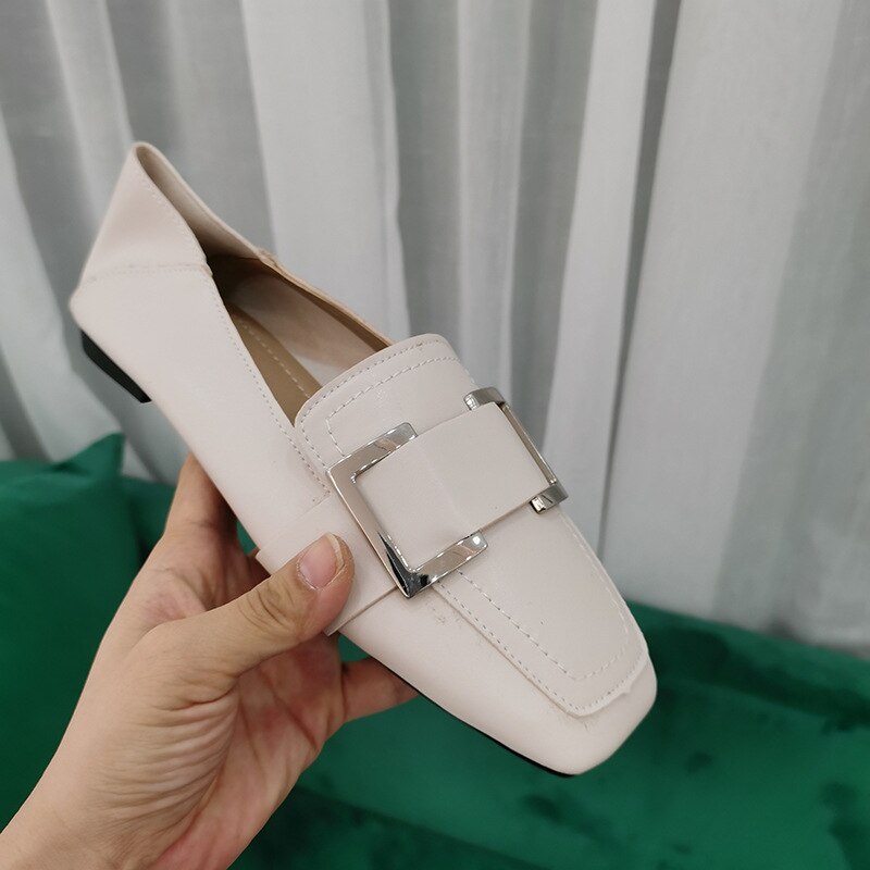 Dames ronde neus casual dames sneakers platte schoenen gesp ondiepe mond jurk oma vierkant basic rubber instappers flock effen