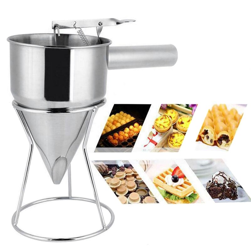Stainless Steel Pancake Batter Dispensers Donut Cupcake Batter Dispenser Funnel Pancake Maker Helper Rack Spring-loaded Handle