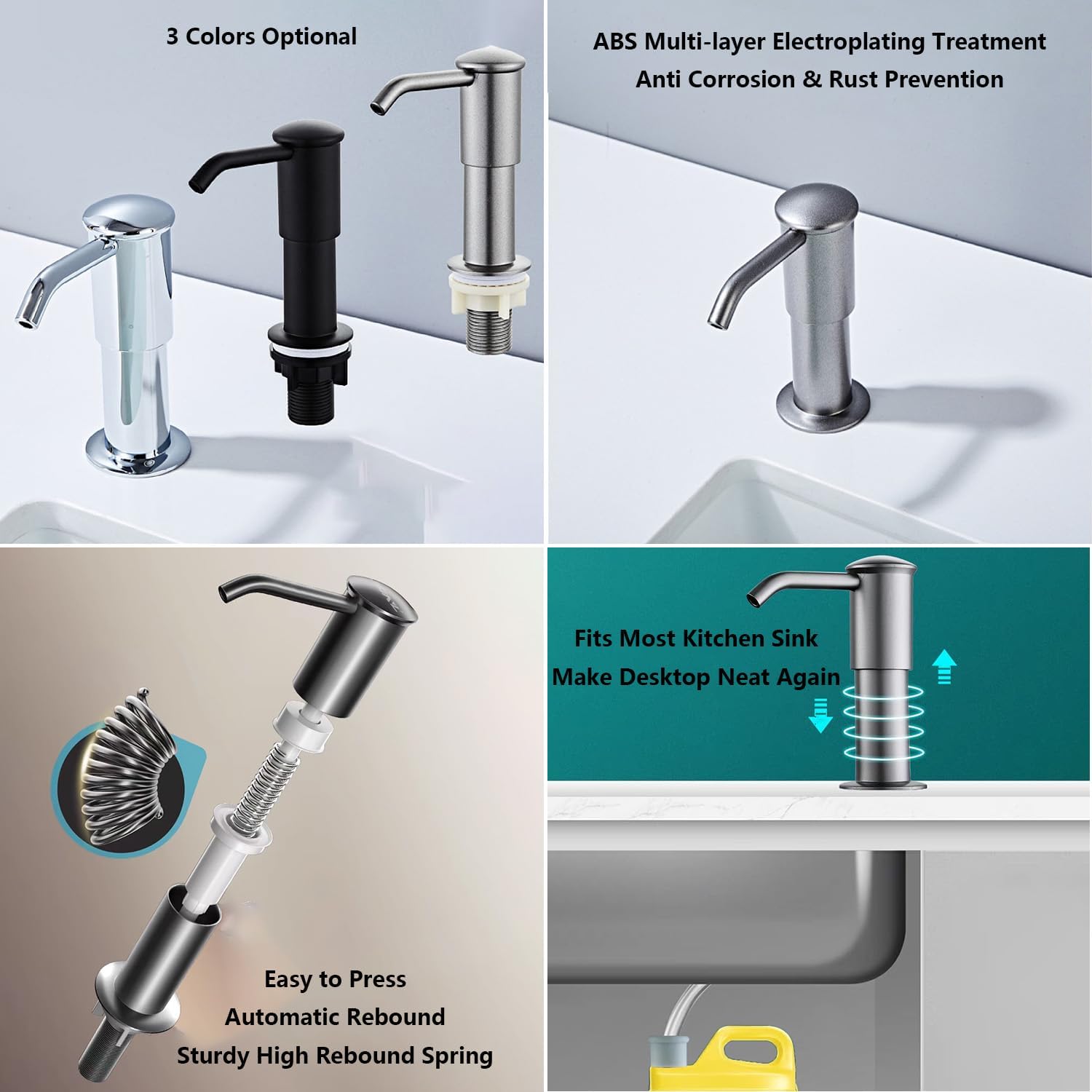 Kitchen Sink Soap Dispenser Stainless Steel HauSun Countertop Pump Head with Extension Tube Kit Extra Long Hose