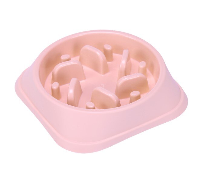Triangle Slow Eating Puppy Kitten Plastic Food Feeding Pet Avoid Choke Feeder: pink 1