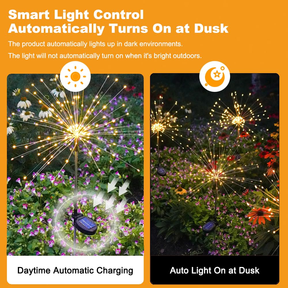 Lampe solaire de feu d'artifice à 200 LED, pour décoration extérieure, paquet de 1 à 4, 8 Modes, lumières féeriques de jardin, lumières Starburst pour paysage