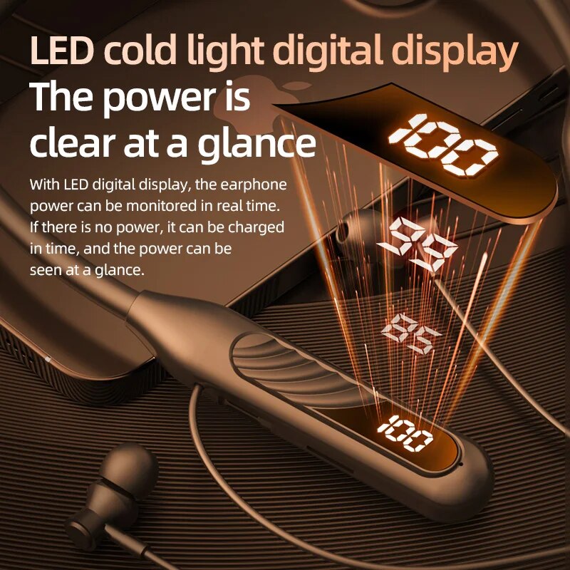 BT8 Wireless Earphones Bluetooth V5.3 Neckband Headphones LED Super Power Waterproof Sport Magnetic Headset Handfree with Mic
