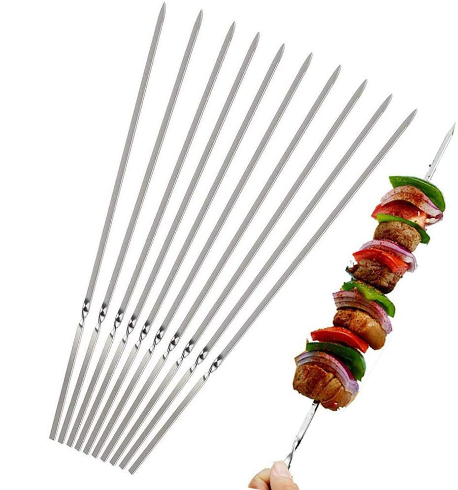 50/100/200 Pcs Reusable Flat Stainless Steel Barbecue Skewers BBQ Needle Stick For Outdoor Camping Cooking Grilling Skewers