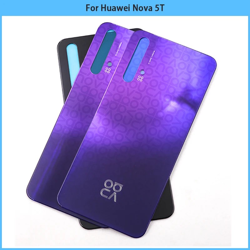 Gloednieuw Voor Huawei Nova 5T Batterij Back Cover 3D Glazen Paneel Achterdeur Nova 5T Glazen Behuizing Case met Lens Lijm Vervangen