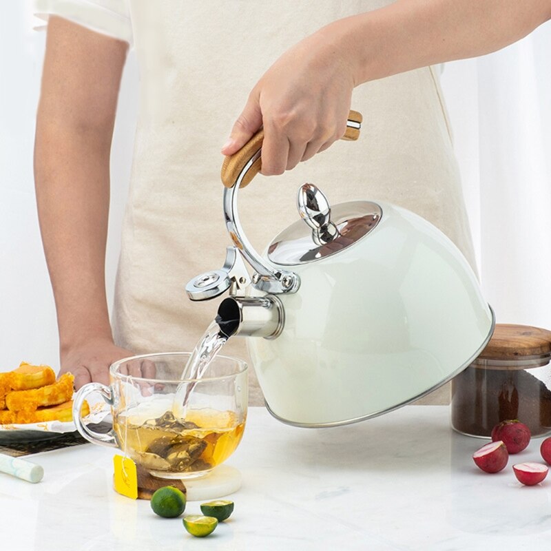 3L Whistling Tea Kettle Thick Stainless Steel Teakettle Teapot with Wood Handle