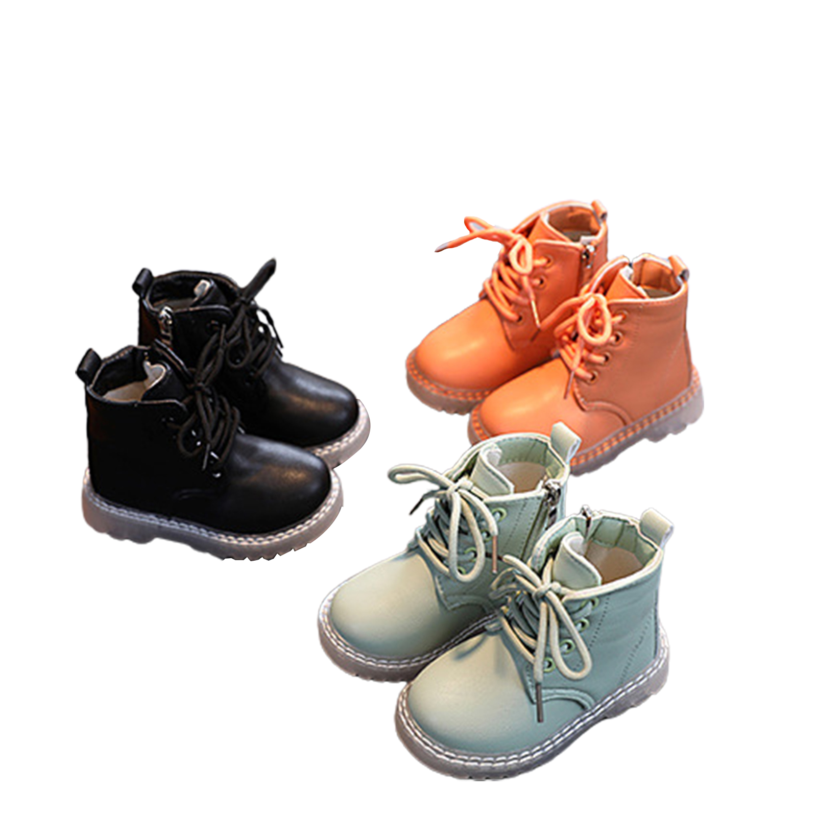 Citgeett-Botas a prueba de agua para niños y niñas, Botines de cuero PU con cordones y cremallera lateral