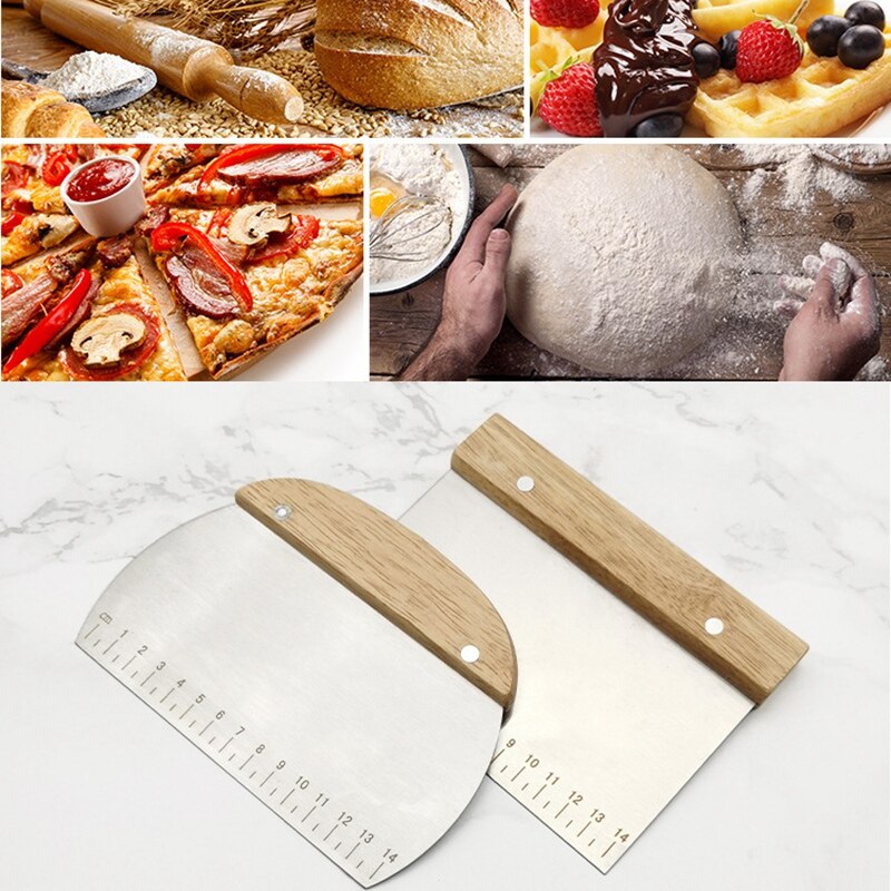 Raspador de plancha Chopper, ideal como cortador de masa para masa de pan y Pizza, multiusos, mango de madera, 2 piezas