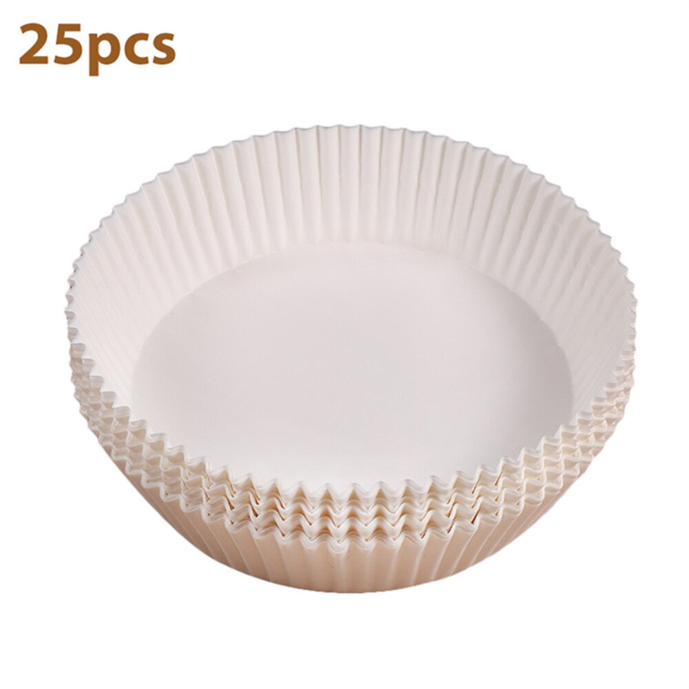 25/50pcs Air Fryer Disposable Paper Liner Non-Stick Mat Steamer Round Paper Baking Mats Kitchen AirFryer Baking Accessories: 25pcs white