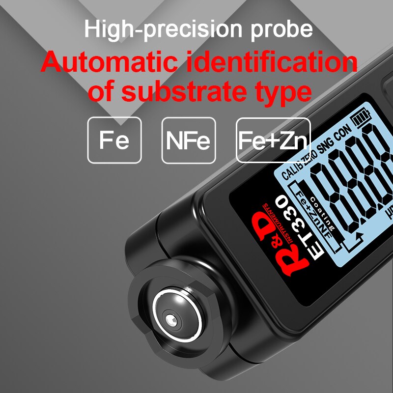 R &amp; D – jauge d'épaisseur de revêtement Zn ET330 +, rétro-éclairage 0-1500um, pour peinture de voiture, testeur de Film, outil de peinture FE/NFE, manuel russe