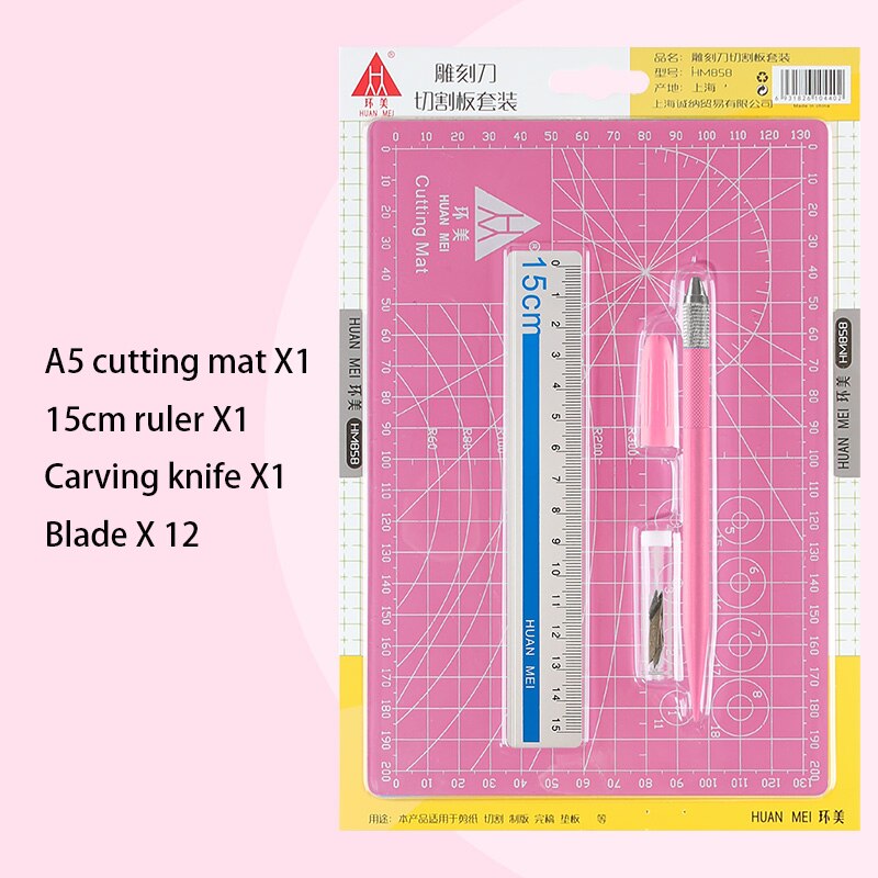A5 Schneiden Matte Set Cut Pad Aluminium Lineal Carving Messer Ersatz Klinge Gravur Stift Messer Tool Set DIY Aufkleber Washitape werkzeuge: A5 pink suit