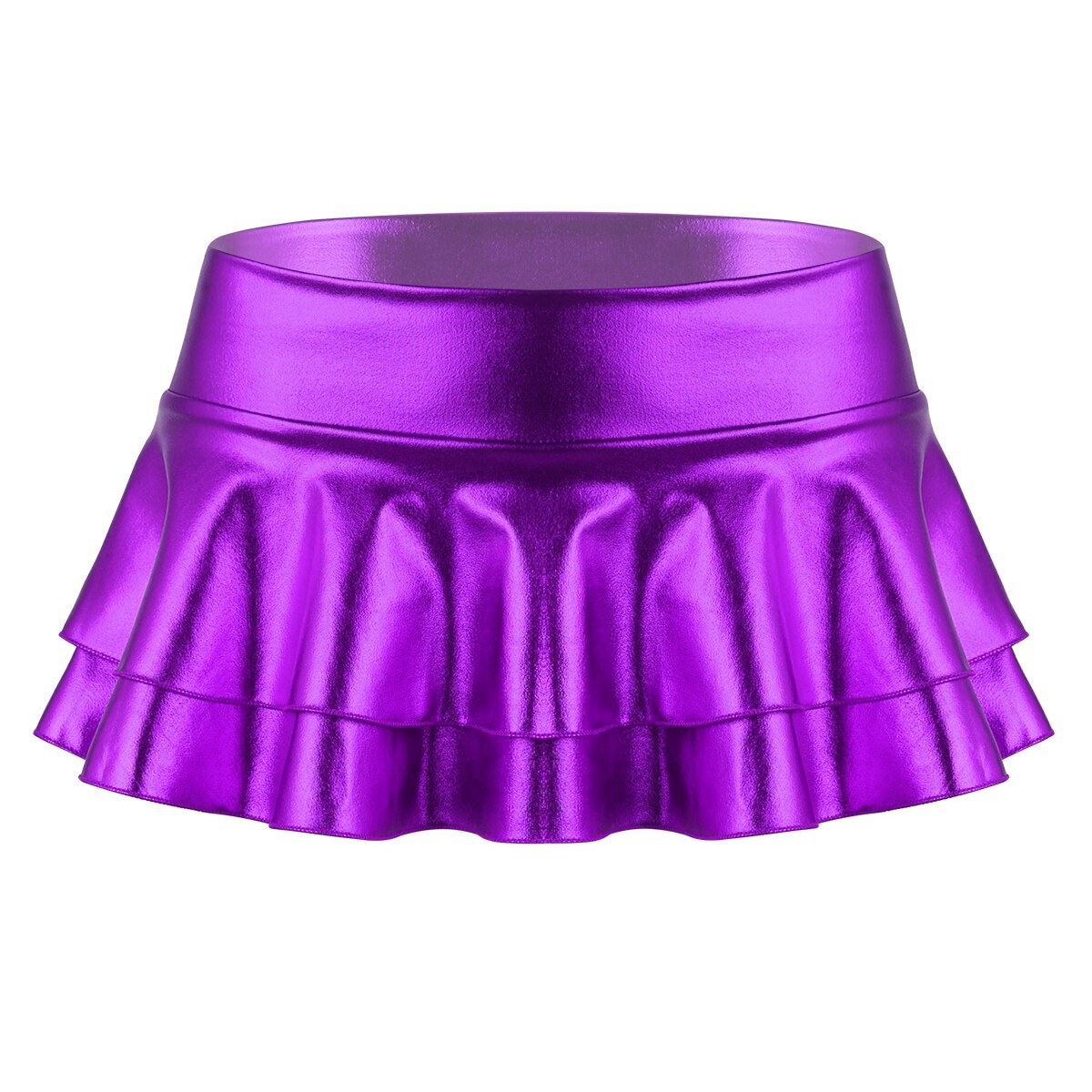Vrouwen Glanzend Metallic Laagbouw Ruches Pole Dance Shorts Rok Lederen Club Party Dancing Festival Rave Kostuum Sexy Mini Rokken: Xxl / Purple