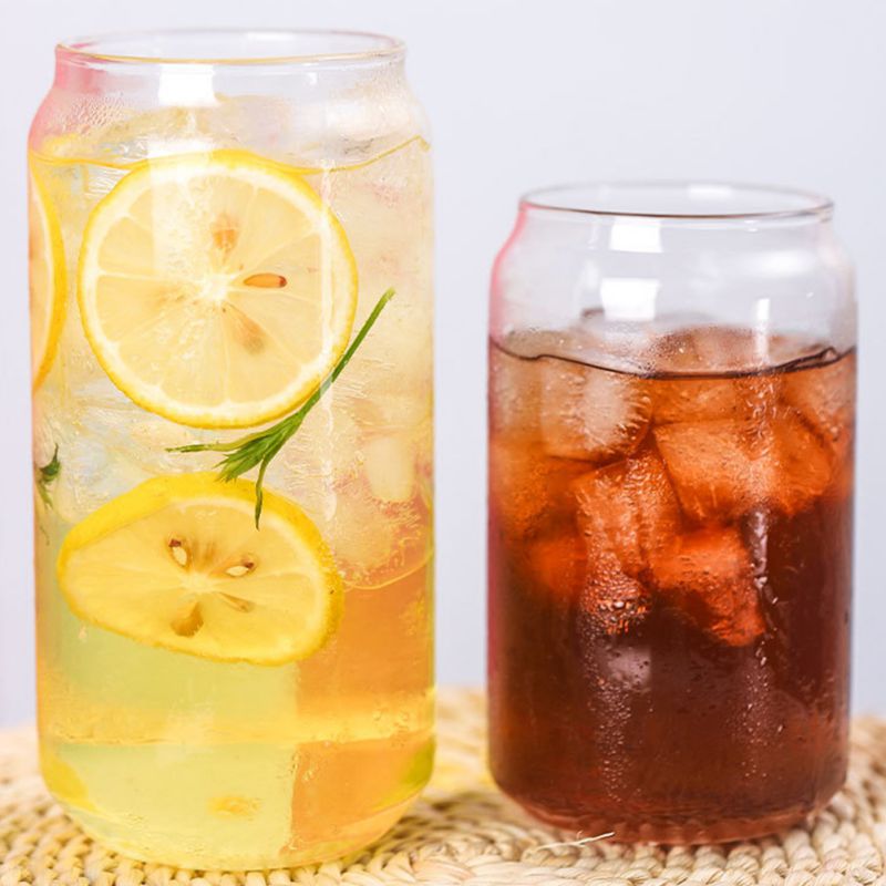 Simple Glass Can Shaped Cup Eco-Friendly Cold Drink Cup Dessert Shake Cafe Beverage Juice Milk Cup