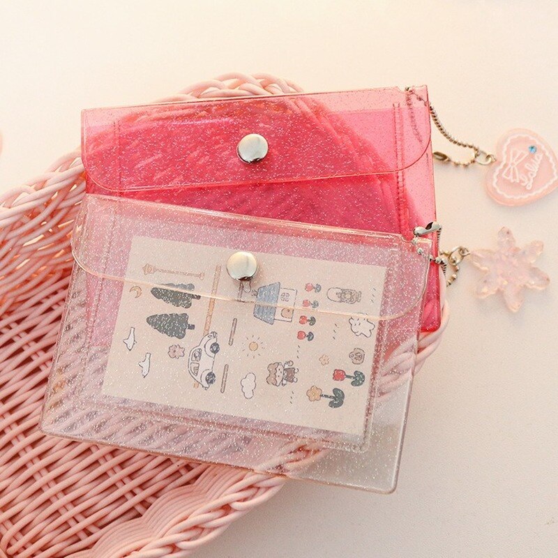 1PC porta carte di credito trasparente portafoglio per monete porta carte di credito per ragazze porta carte di credito porta Badge porta carte d'identità con portachiavi