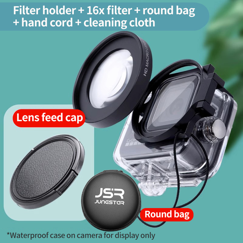 Geschikt voor gopro13/12/11/10/9/8 duikfilters 16X miniatuur biologische vergrootglas waterdichte behuizing beugel: Roze