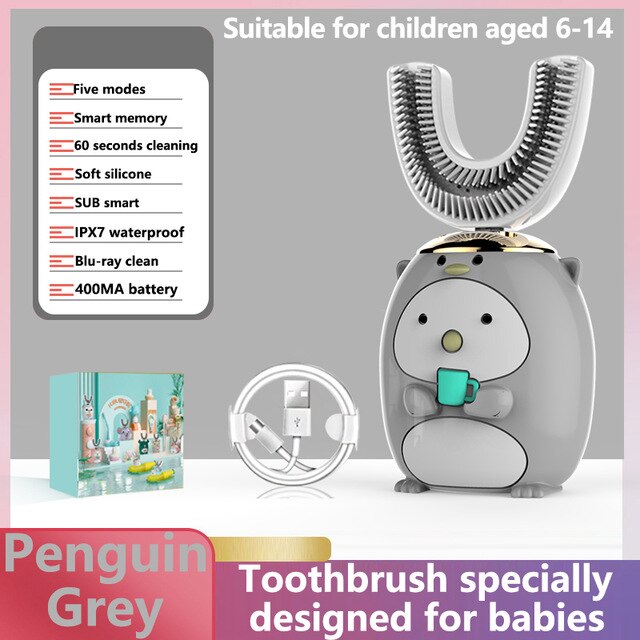 U-shaped Electric Toothbrush Kids Smart 360 Degrees Silicon Automatic Ultrasonic Teeth Tooth Brush Cartoon Pattern Children: 10