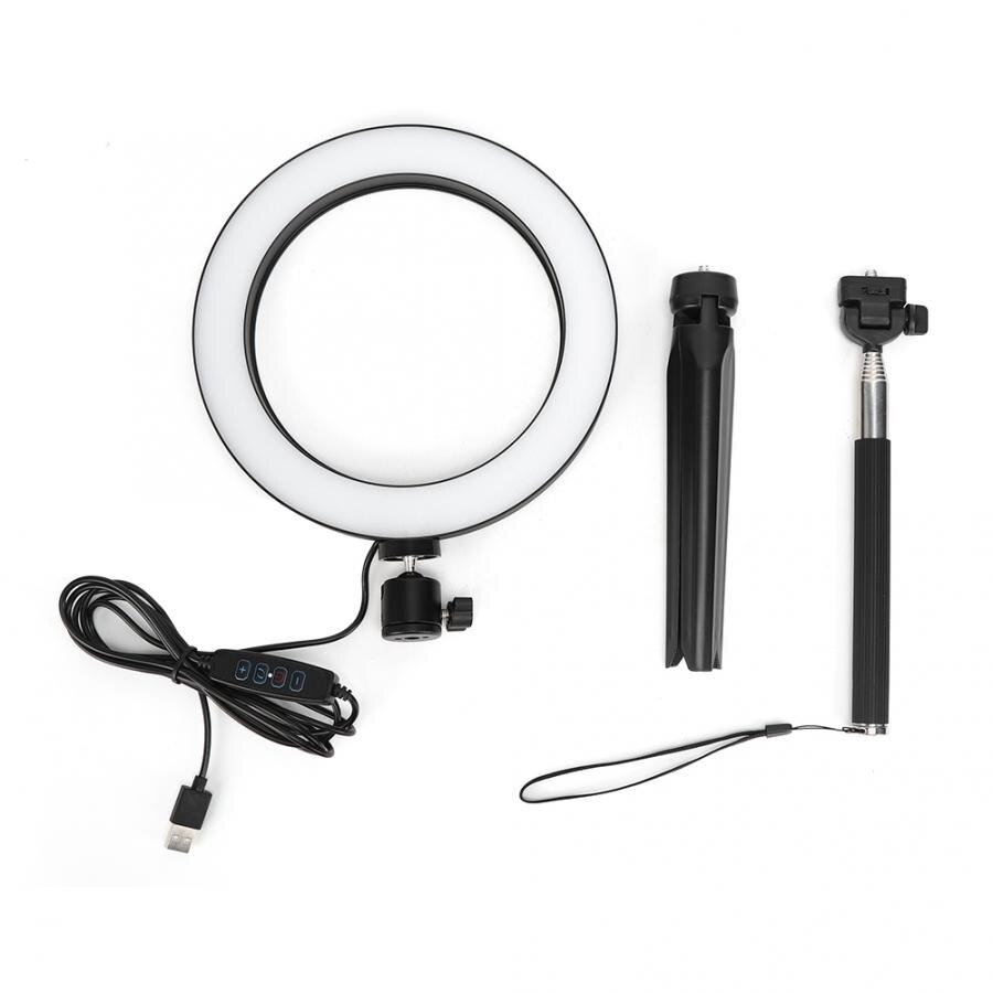 20cm Aluminium Alloy LED Ring Light 3200K-5500K Dimmable USB Port Photography Lamp with Tripod Selfie Stick Ring Light