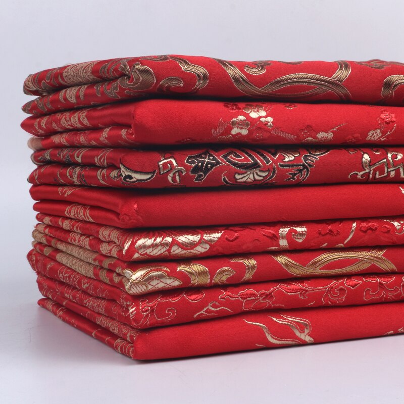 Kinesisk silke imitation brokade jacquard stof stof cheongsam kostume formel kjole materiale hylster tøjpose diy klud