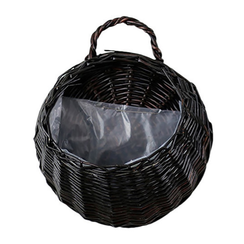 Håndlavet flettet rattan blomsterkurv rattan vase kurv hængende vas væg dekoration opbevaringsbeholder plante kurv til haven