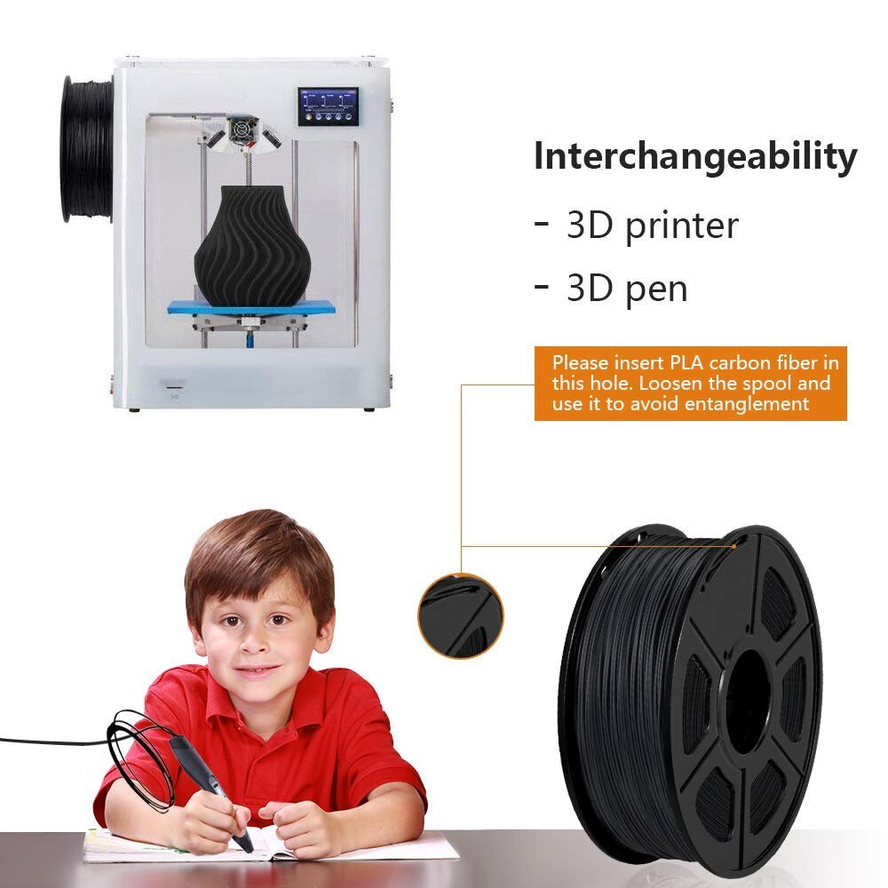 SUNLU – Fibre de carbone PLA pour imprimante 3D, filament extrêmement rigide, 1,75mm +/- 0,02 mm, poids 1 kg (2,2 lb)