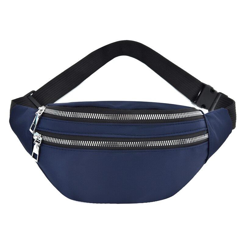 Damer multifunktionel sports talje taske stor kapacitet vandtæt lynlås fanny pack ensfarvet udendørs skulder messenger taske: Blå