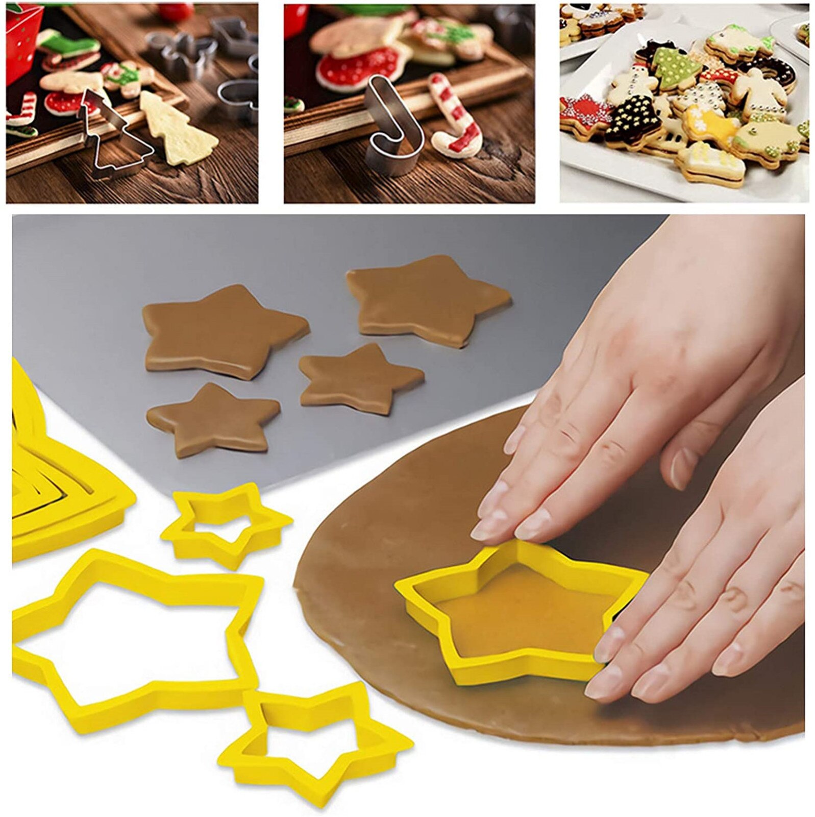 6Pc Sets Kerstboom Cookie Cutter Mold Stars Vorm Fondant Cake Biscuit Cutter Mallen 3D Taart Decoreren Gereedschappen Bakken mallen