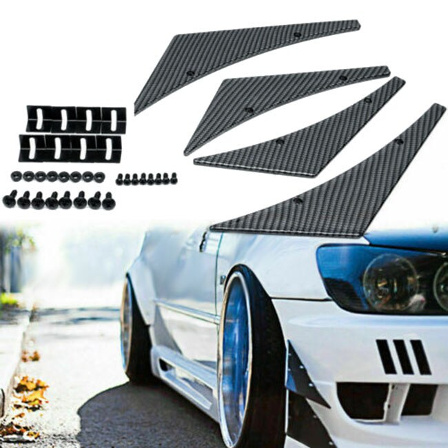 4 x fibra de carbono deportiva Racing Diffuser parachoques Lip Fins alerones Splitter