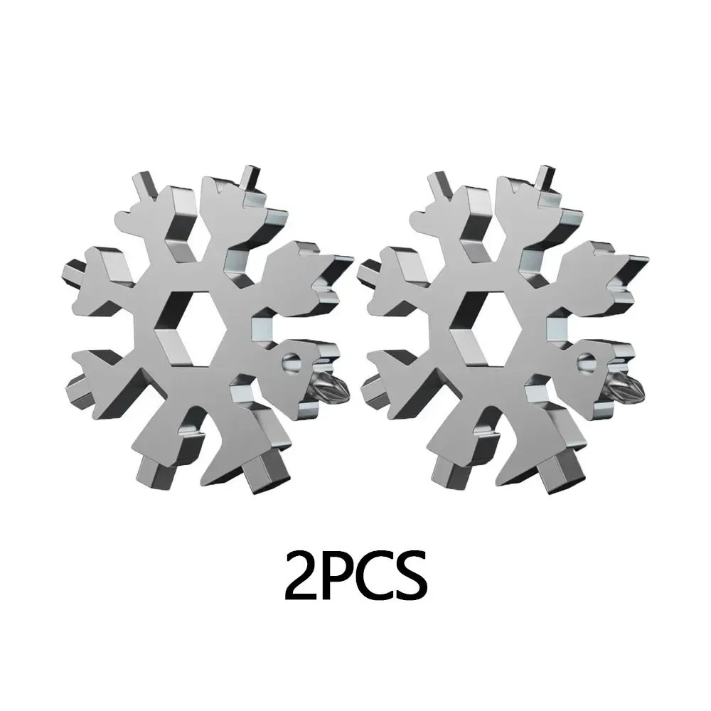 Llave 18 en 1 para coche, herramienta de llave multifuncional portátil de acero inoxidable con copos de nieve para accesorios de destornillador octogonal automático: Gris