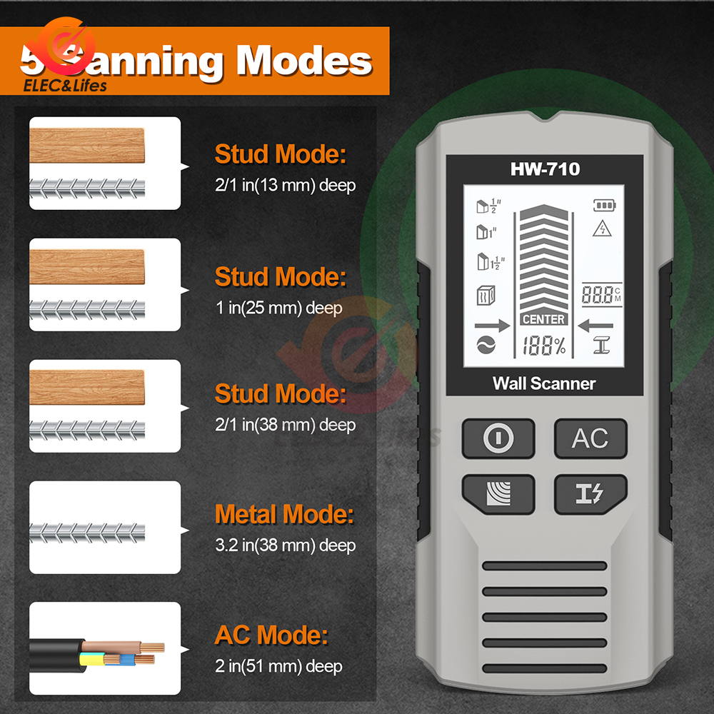 HW-710 Wall Stud Finder Sensor Wandscanner LCD Elektronische detector Edge Center Houtstroom Metaal AC Detectie van stroomdraden