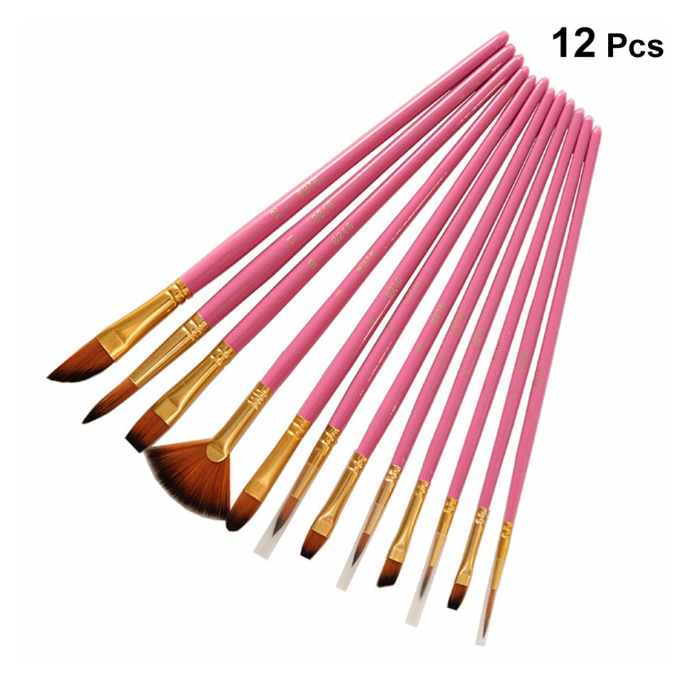 12 Stuks Nylon Haar Art Kwast Set Voor Pigment Aquarel Tekening (Rose Rood): Rosy