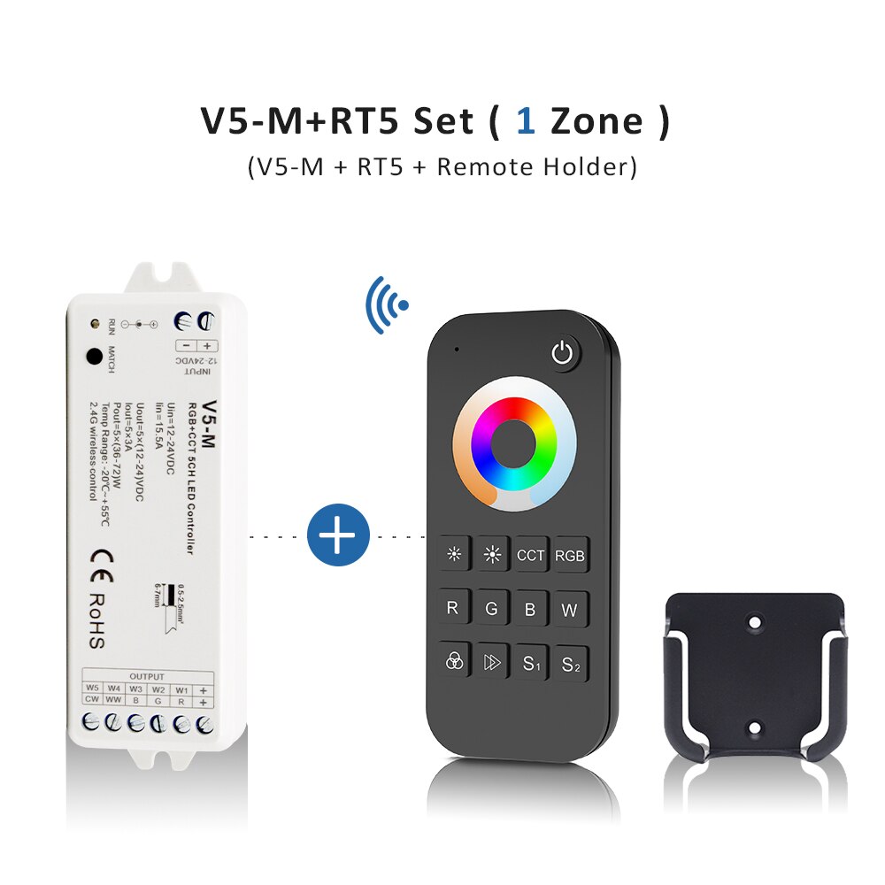 RGBCCT LED Regler 12V 24V 5CH RGB CCT RGBW RGBWW LED Streifen Licht Regler Clever Wifi RF kabellos berühren Fernbedienung V5-M: V5-M und RT5-1Zone