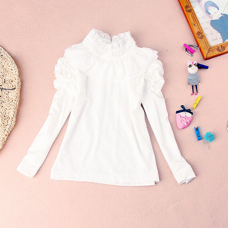 Camisas de algodón de terciopelo grueso para niñas adolescentes, blusa blanca de Lolita, ropa para niños pequeños, Blusas de encaje para Otoño e Invierno