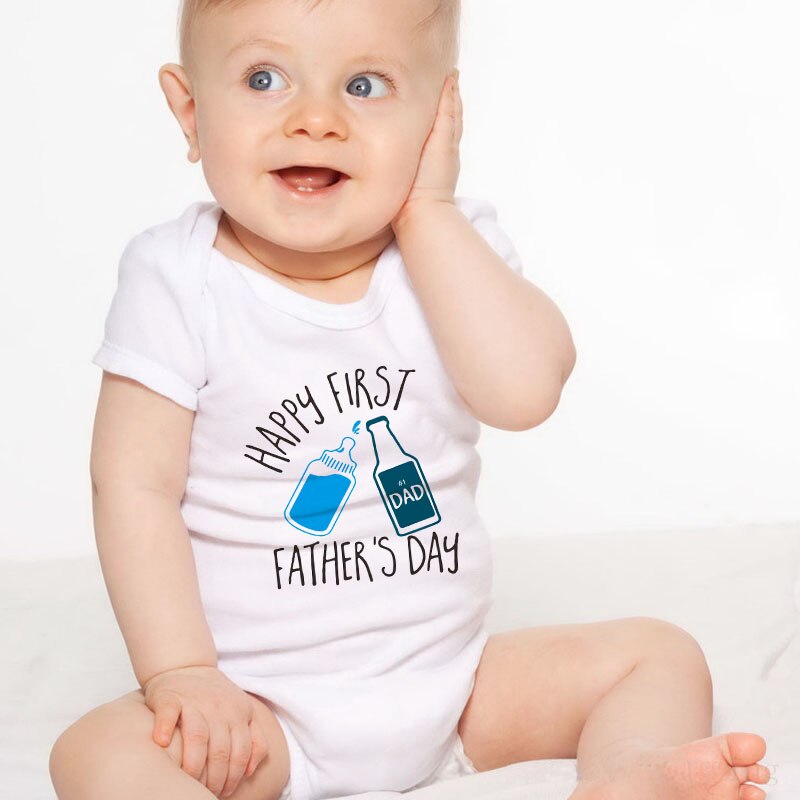 Body de algodón de manga corta para bebé recién nacido, mono con estampado feliz para el Día del Padre, traje de verano informal
