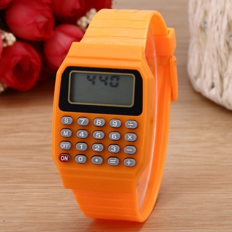Vandtæt elektronisk farverig silikone regnemaskine ur dreng eller pige studerende læring ur tælle værktøjer ur ur relojes: Orange