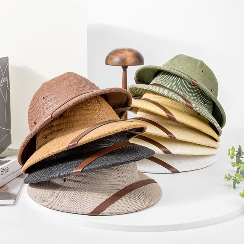 Sombrero de paja estilo Vietnam para adultos, casco de explorador británico, sombreros de sol de cubo de barco de verano