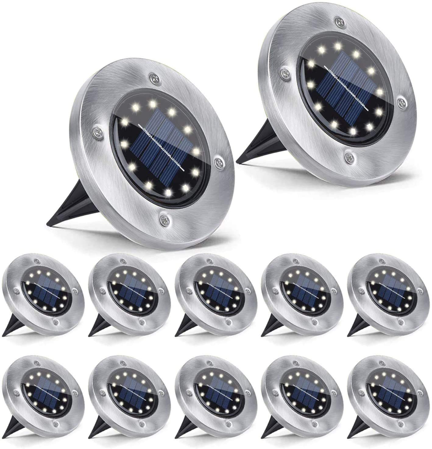 12Pack Solar Powered Ground Light Waterproof Garden Pathway Deck Lights With 8/12/16/20 LEDs Solar Lamp for Yard Driveway Lawn: 12LEDS / Warm White