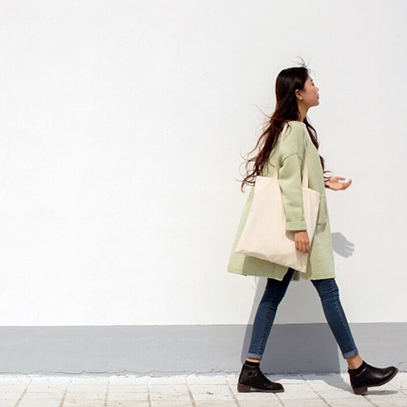 Mulheres brancas lona sacos de compras casual bolsa de ombro versátil verão férias praia pintura diy bolsa