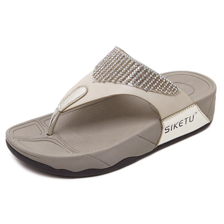 SIKETU été femmes chaussures doux chaussons pour femmes diamant antidérapant confortable grande taille femme pantoufles femmes sandales: Gold / 10