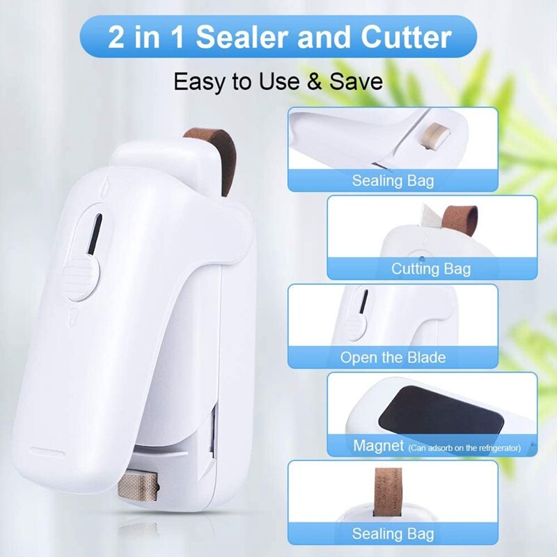 Mini Zak Sealer, 2 In 1 Mini Warmte Sealer Machine Draagbare, Handheld Keuken Warmte Sealer