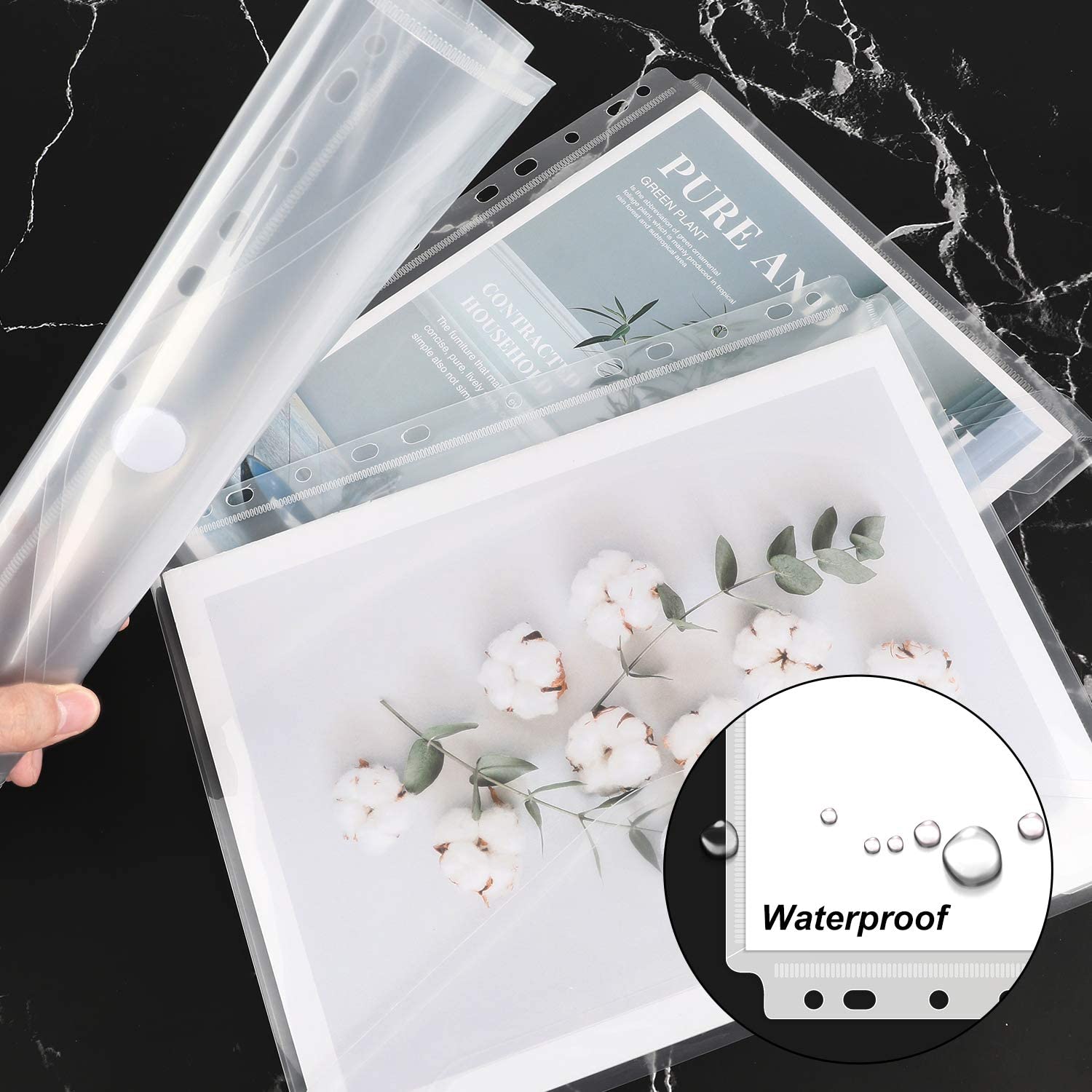 5pcs/Set 11 Hole Clear Poly Envelope Binders Pocket Insert with Hook and Loop A4 Paper Document File Bags for 2/ 3/4 Ring Binder