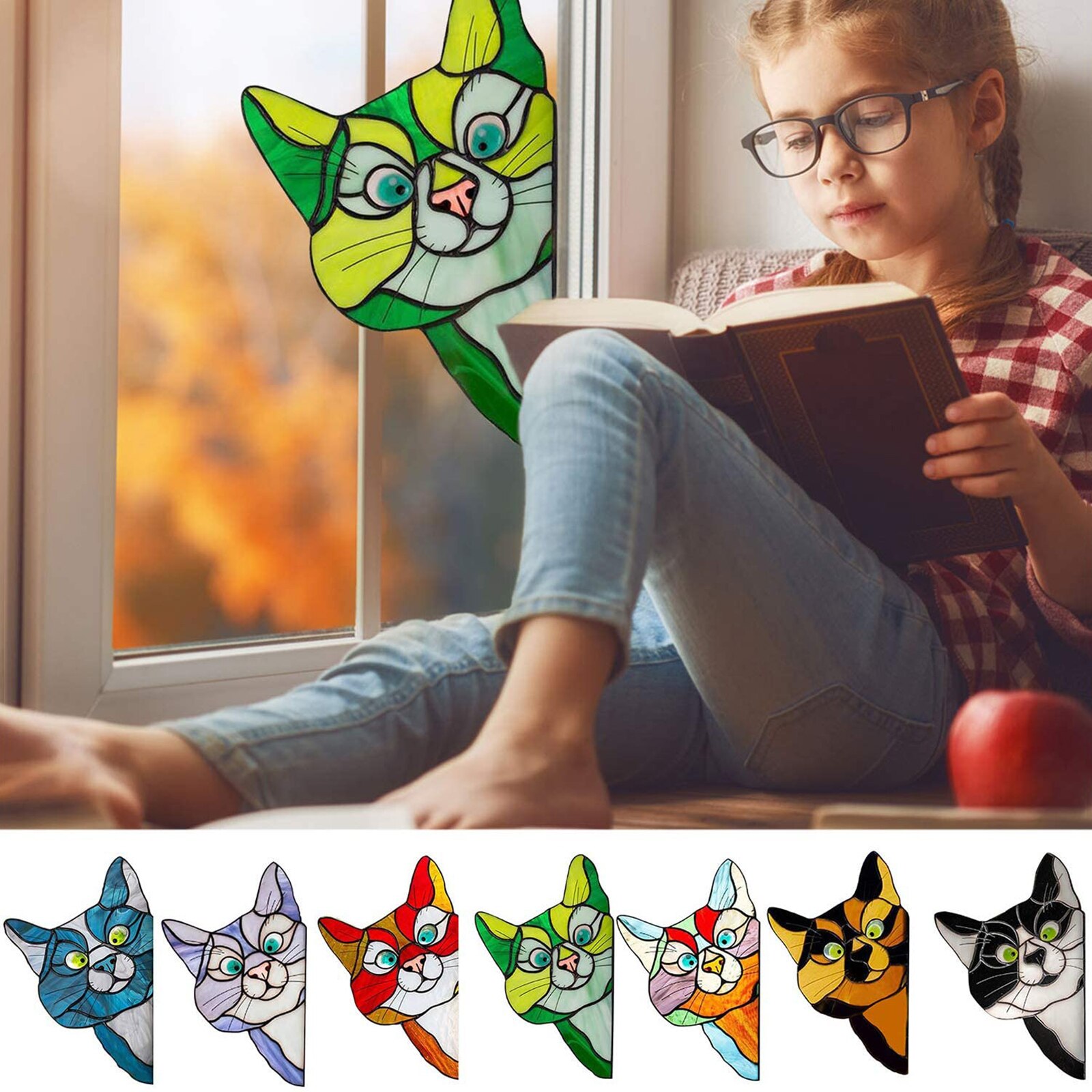 Grand Ensemble D'autocollants Avec Des Chats Mignons De Bande Dessinée