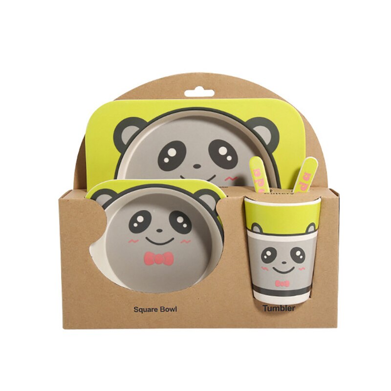 5 stk/sæt baby fad service sæt spædbørn spise tallerken børn miljøvenlig naturlig bambus fiber spisestel foder fade nbb 0038: Panda