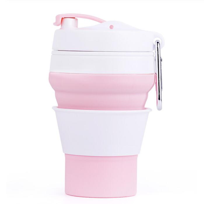 Coffee Mugs Travel Collapsible Silicone Cup Folding Water Cups Food Grade Drinking Ware Mug Tea Coffee Cups: Pink