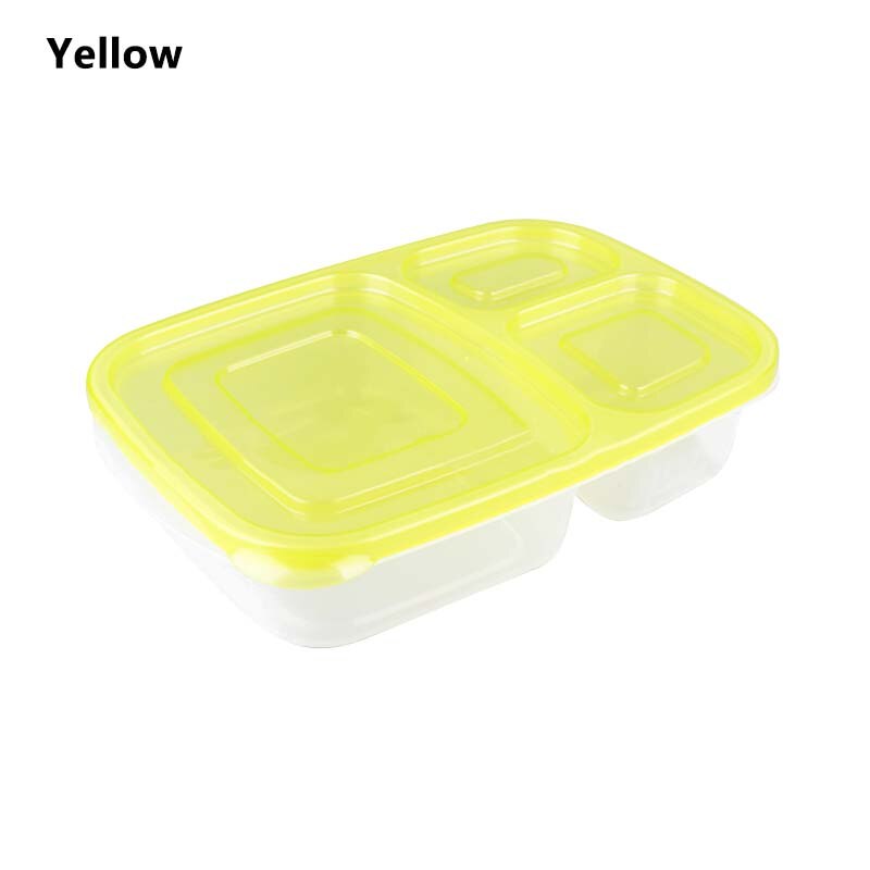 Plastic Food Fruit Picnic Storage Boxes 3-Compartment Lunch Box Set of 1-6 Meal Prep Containers Food Storage With Lids: YELLOW