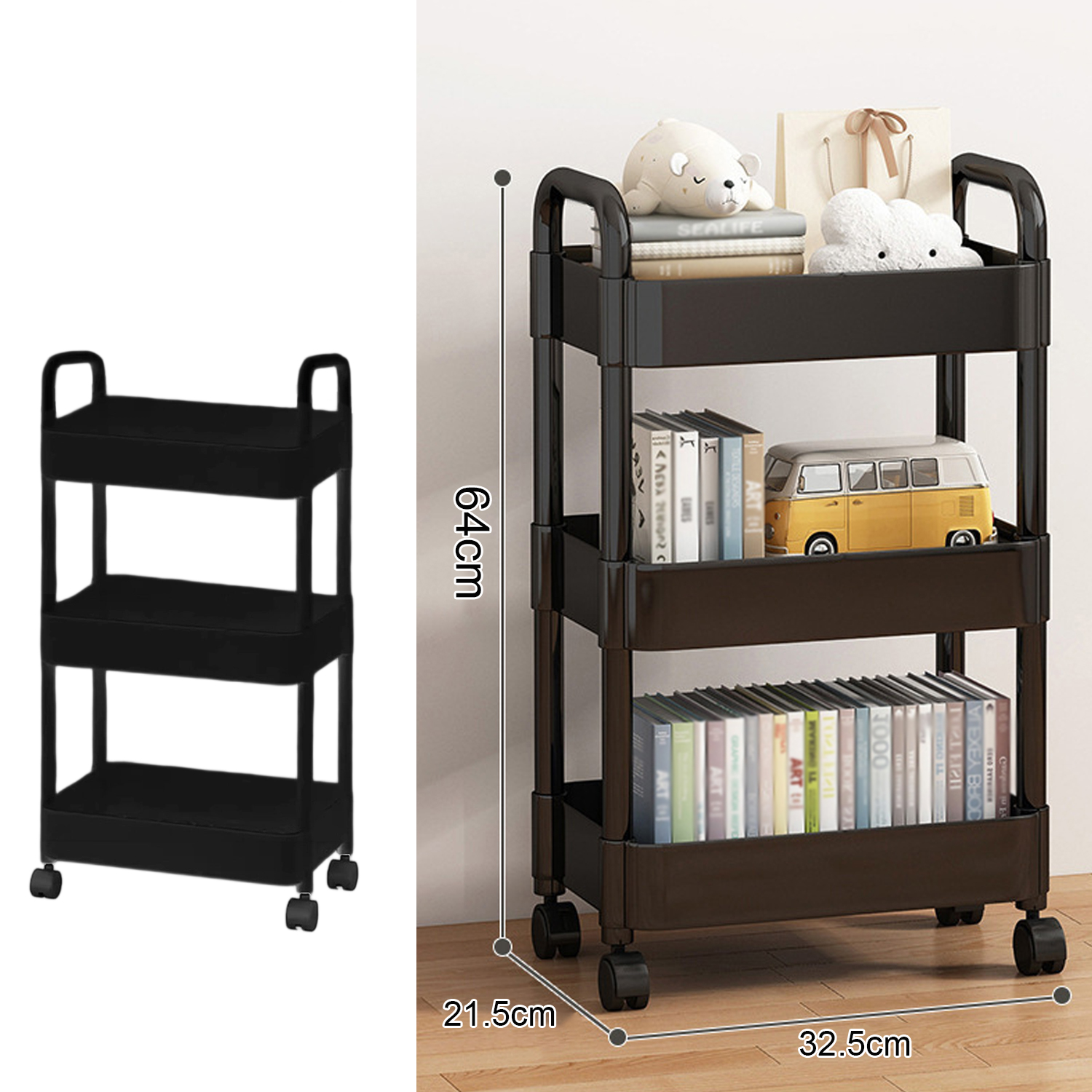 3/4/5Tier Multi-Functional Storage Rack Heavy Duty Organizer Small Cart with Wheels Kitchen Bathroom Storage Trolley Snacks Rack: green