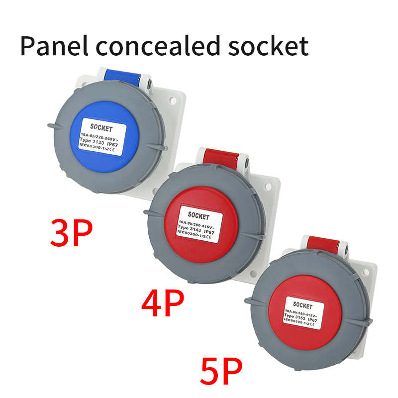 Industrial Connector Set - 16A/32A,Plug&Socket, 3/4/5PIN, IP67 Waterproof and Dustproof, Wall/Panel Mounted Installation.: MULTI / 5-9Pcs / 5P