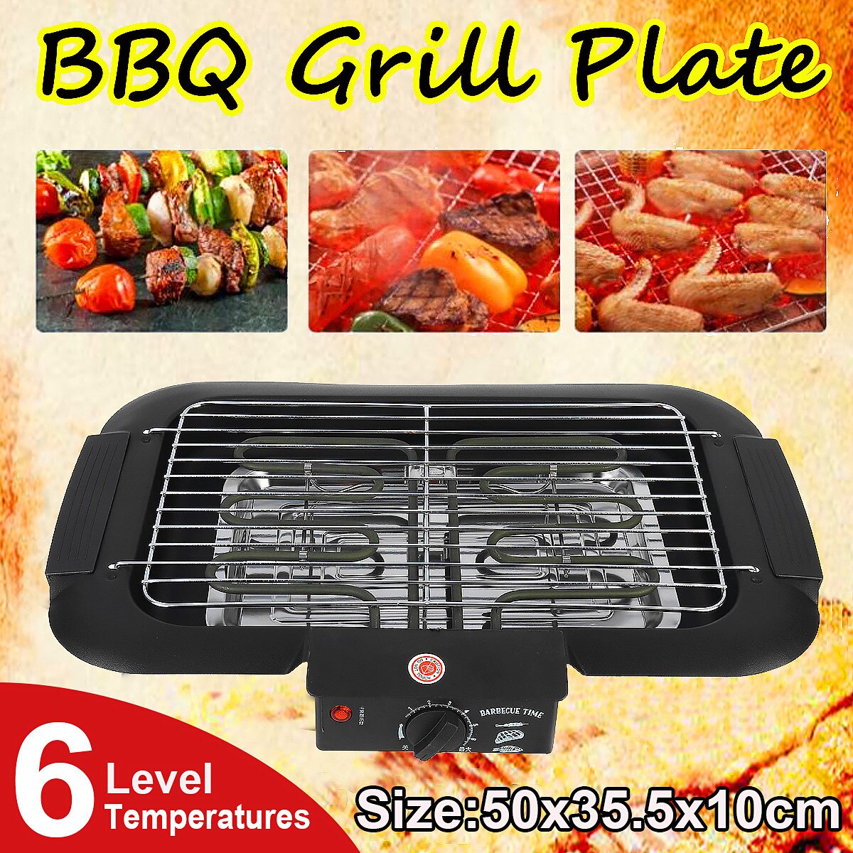2000W Household BBQ Grill Electric Barbecue Machine Smokeless Grilled Meat Pan Hotplate Oven Kitchen Appliances 6 Temperatures