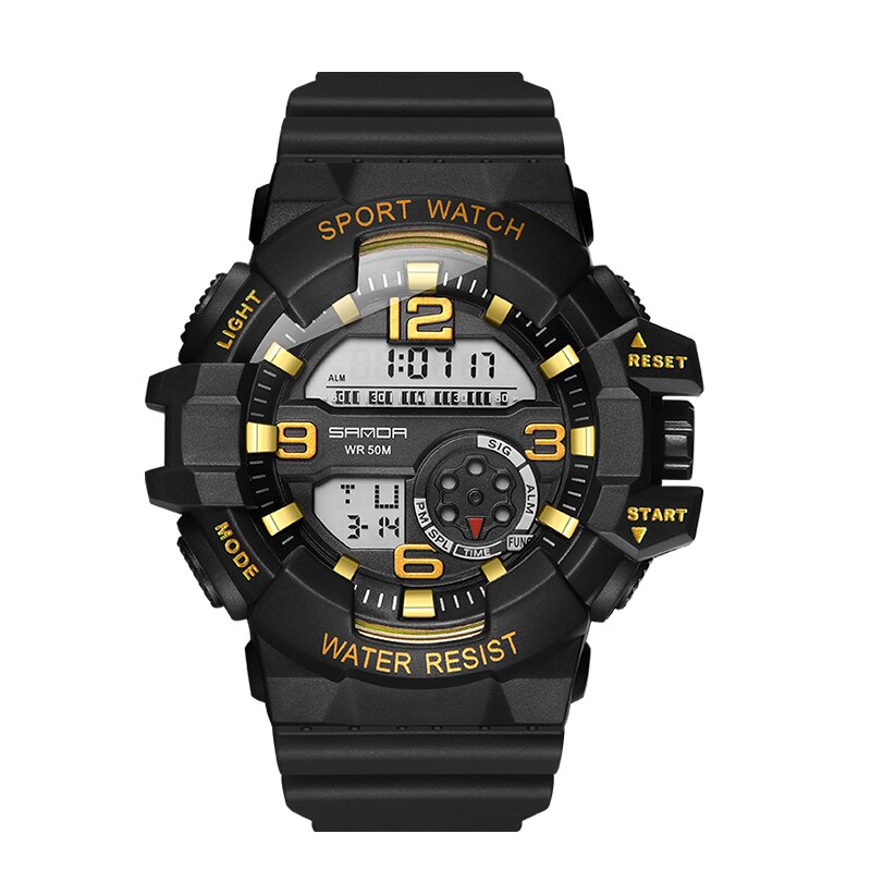 Digital Watches Waterproof Alarm-clock Electronic Movement Watch Sport Chronograph Wristwatch Men SANDA Top Brand reloj hombre: Gold